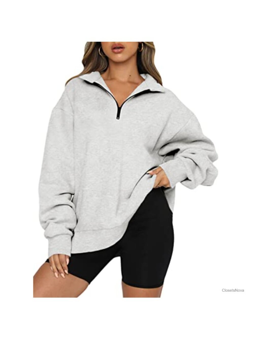 Fleece Half Zip Pullover Sweatshirt Oversized Workout Top